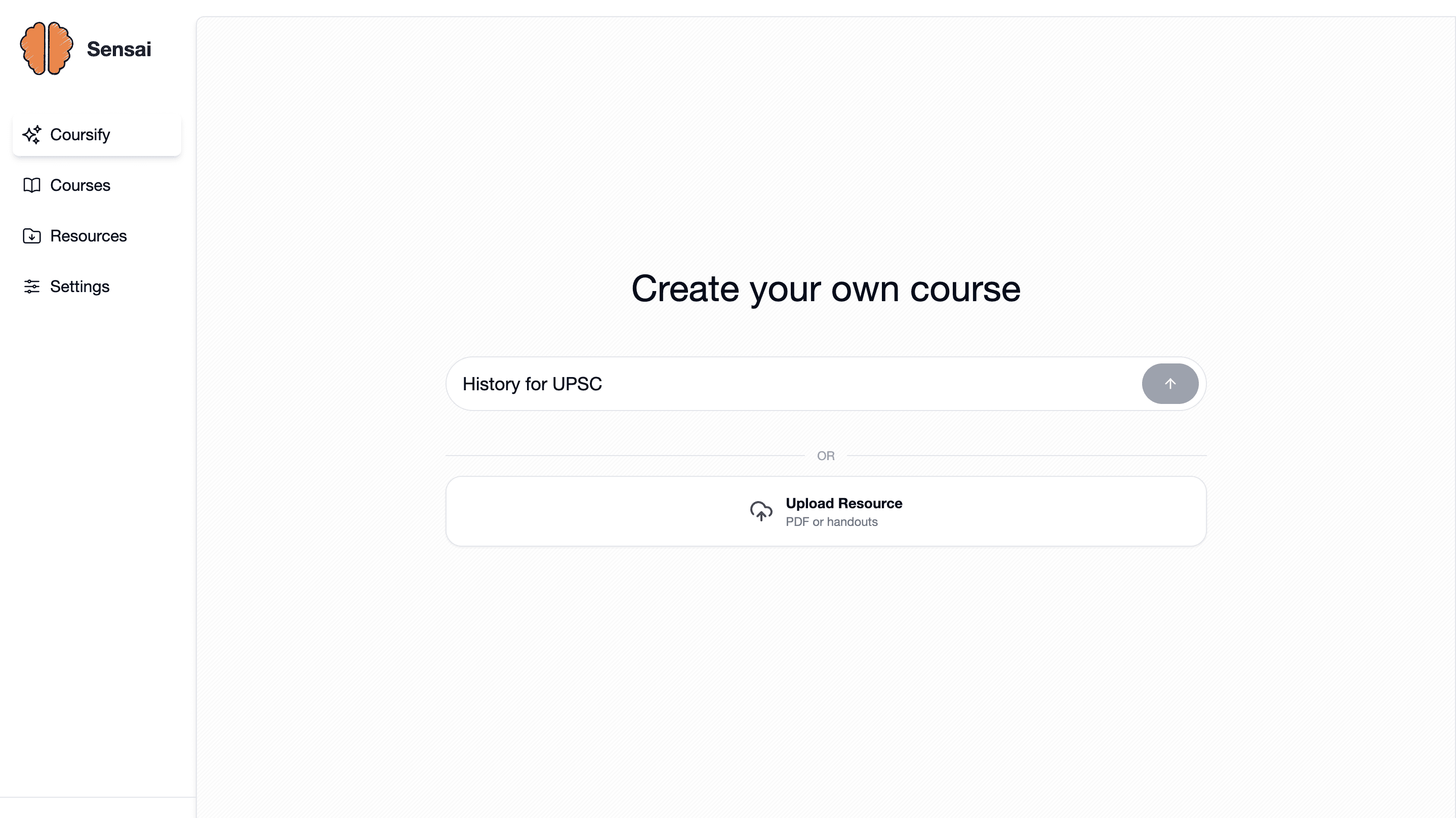 SensAI course creation surface showing topic-based course generation.